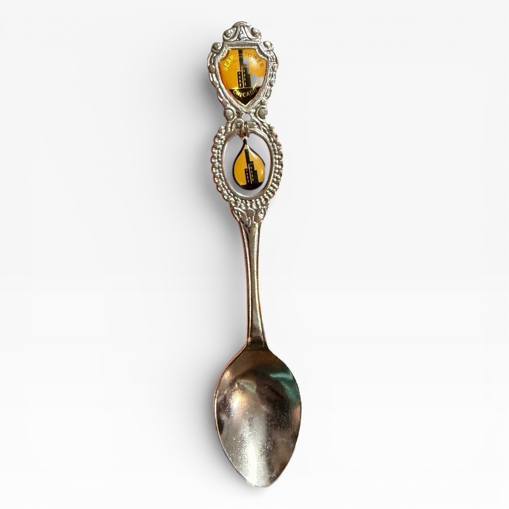 Vintage‎ Sears Tower Chicago Souvenir Spoon Silver Tone Dangle Charm Illinois